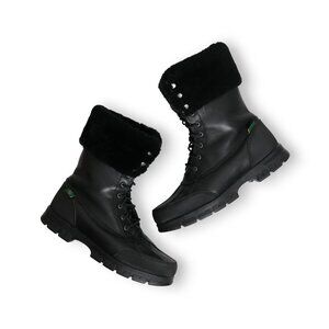 Ralph Lauren Women Black Genuine Leather Shearling Fur Winter Boots Size 8.5